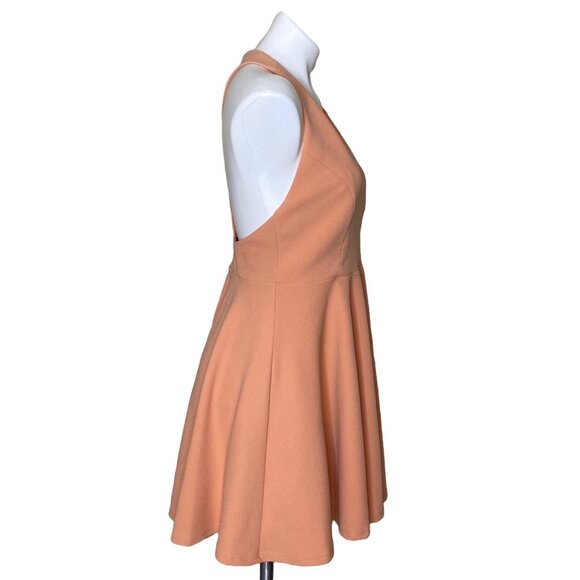 Lulus Peach Lawson Skater Dress With Deep V-Neckline & Open Back Design Size L - Picture 6 of 12